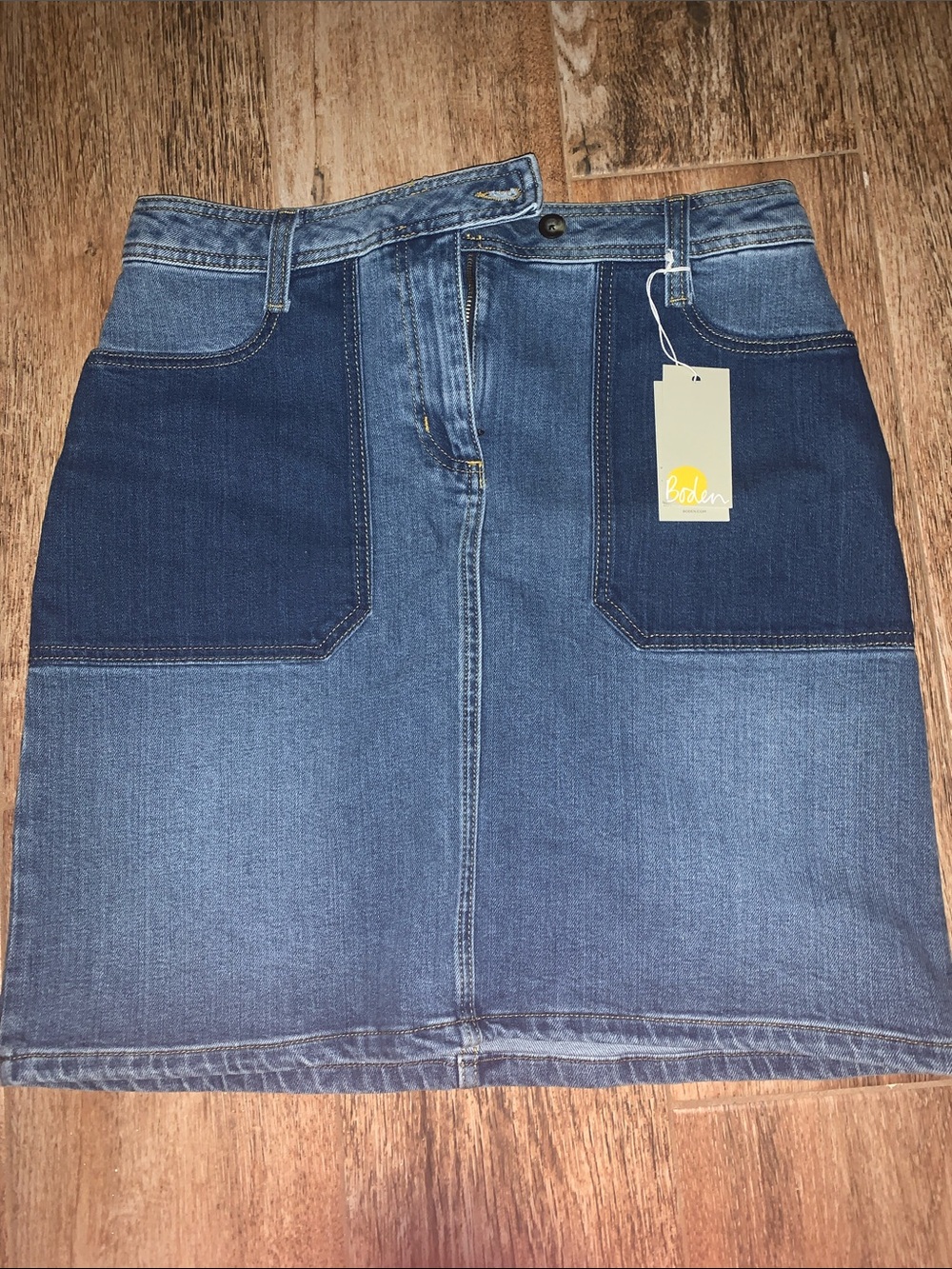 Two-Tone Denim Mini Skirt - Dark & Medium Blue